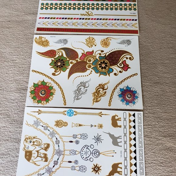 3 sheets Golden Silver Temporary Tattoo - Picture 2 of 15